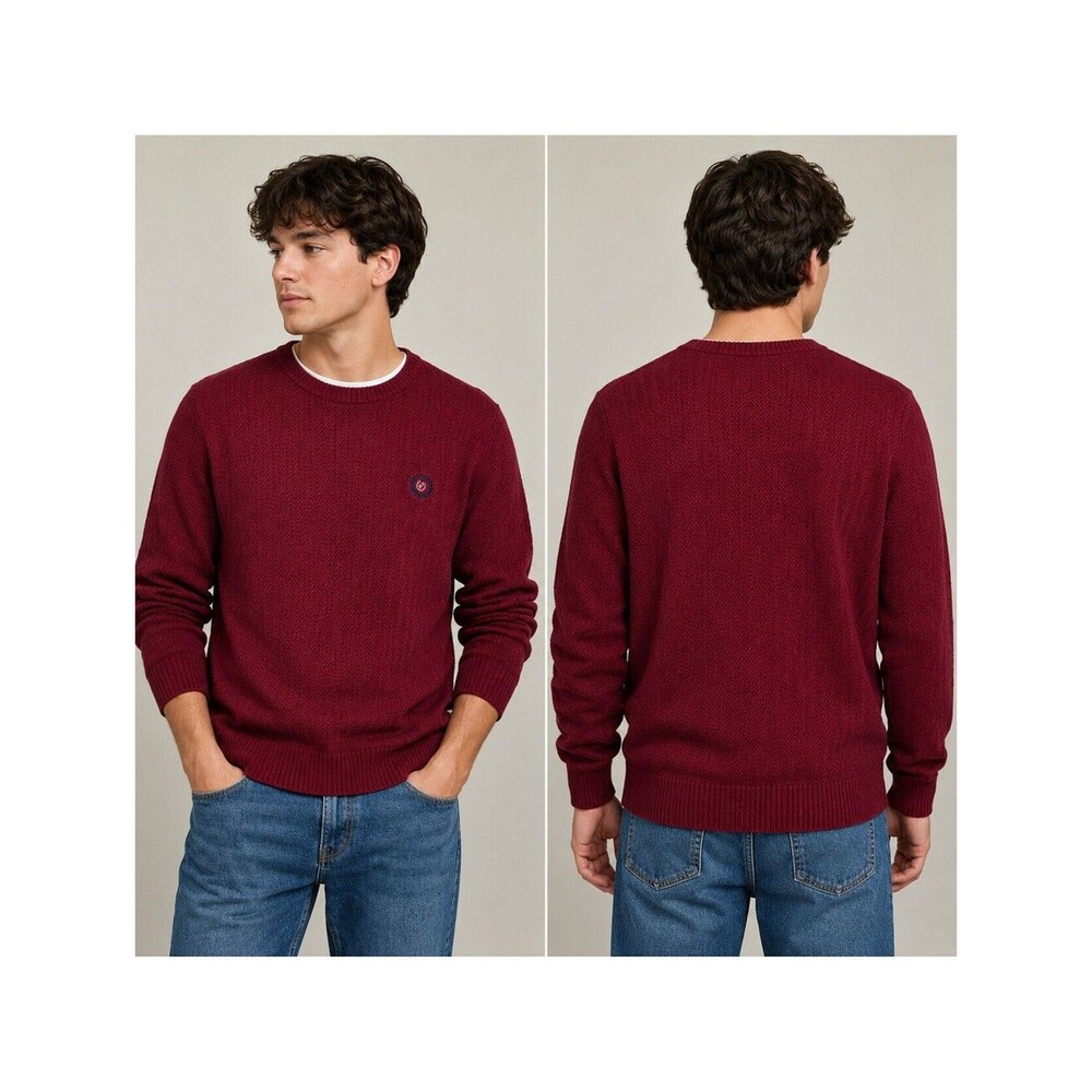 Chaps Ralph Lauren Sweater Men's Large Burgundy Chevron Knit Crew Neck Cotton